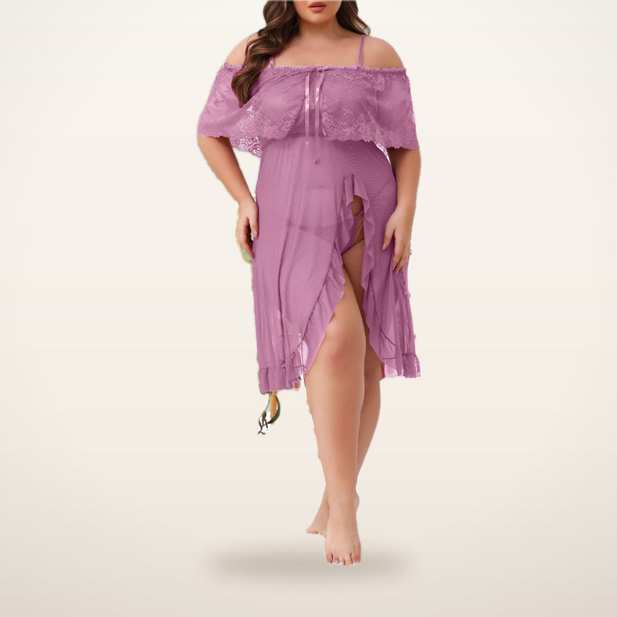 Luna Curve Sheer Lace Nightdress & Panty | Velvetella