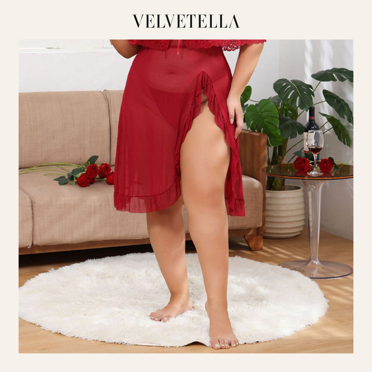Sexy Plus Size Sheer Lace Nightdress & Panty Set | Velvetella