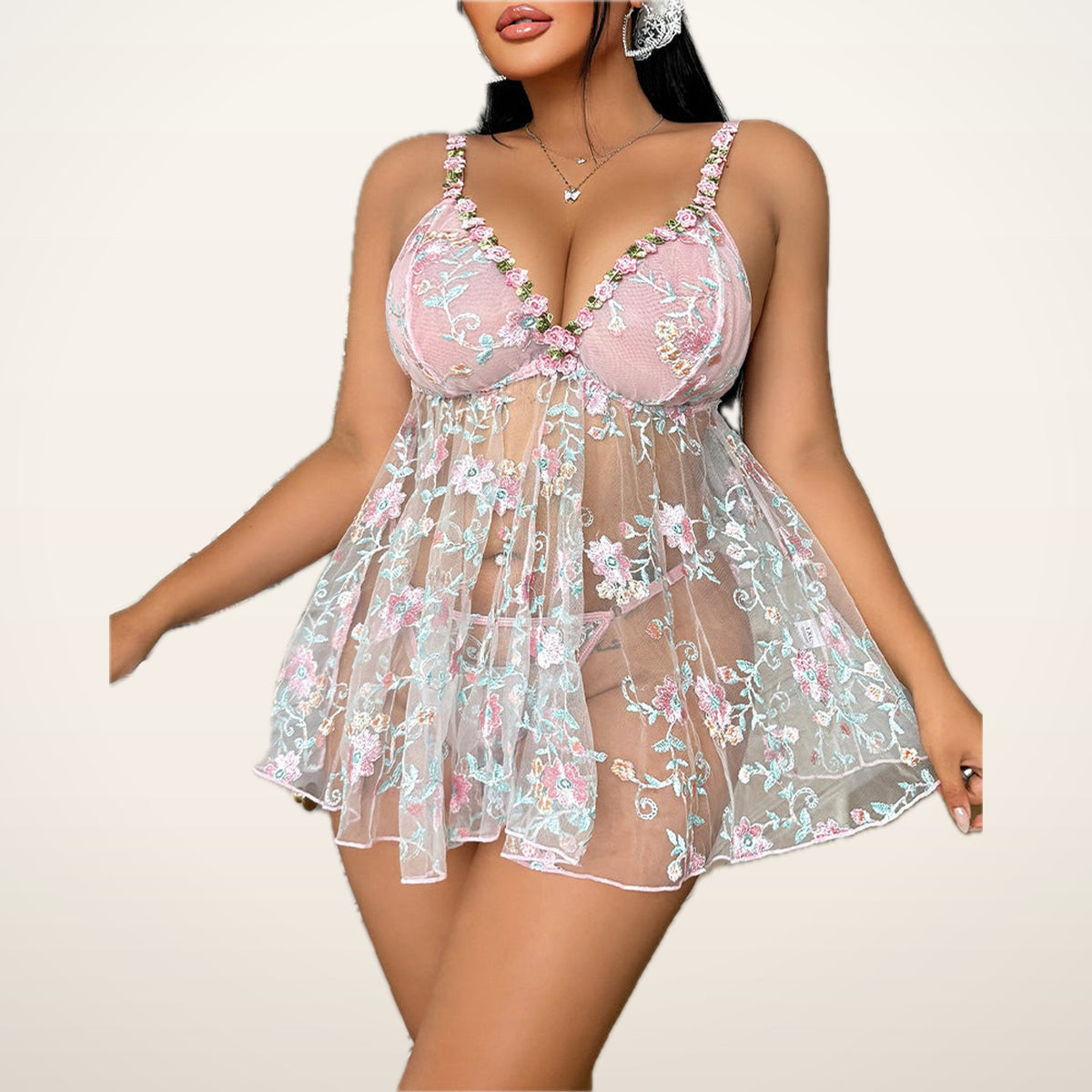 Luna Curve Sheer Satin Nightdress & Panty | Velvetella
