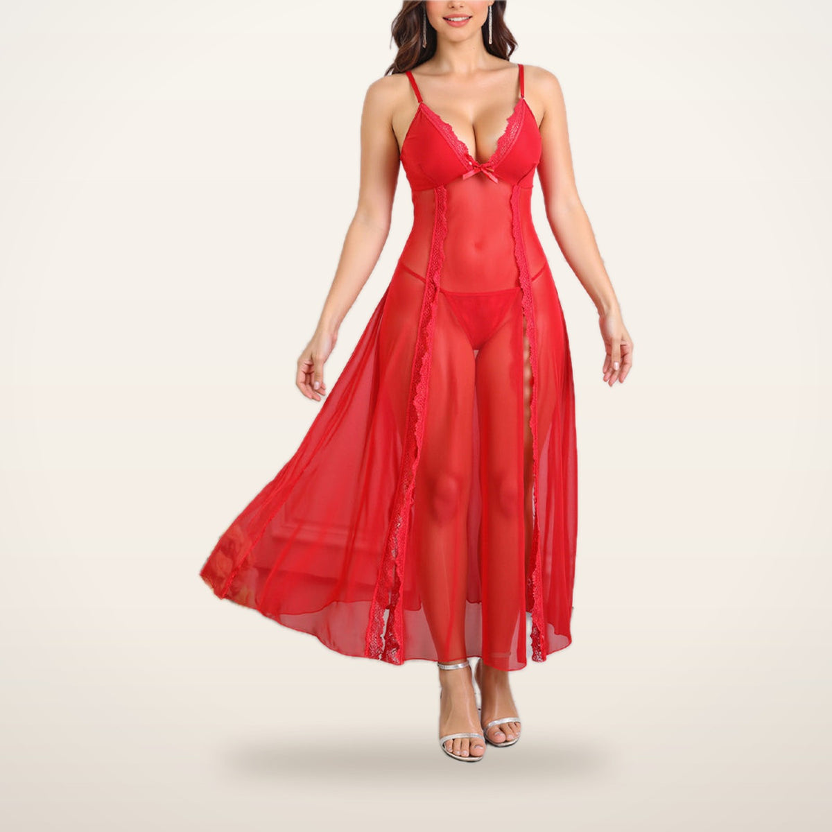 Luna Sheer Backless Slit Nightdress & Panty | Velvetella