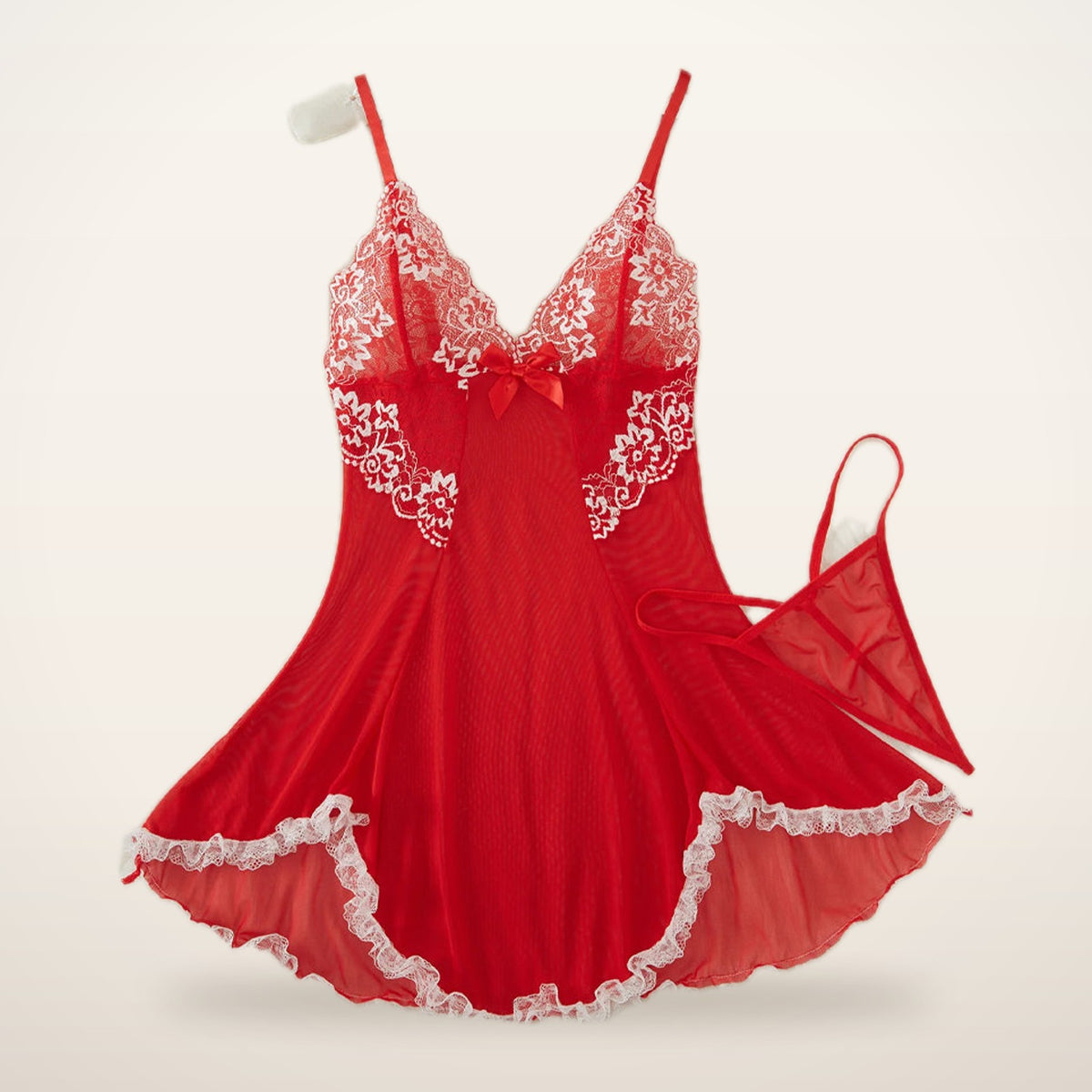 Noir V-Neck Sheer Lace Nightgown & G-String | Velvetella