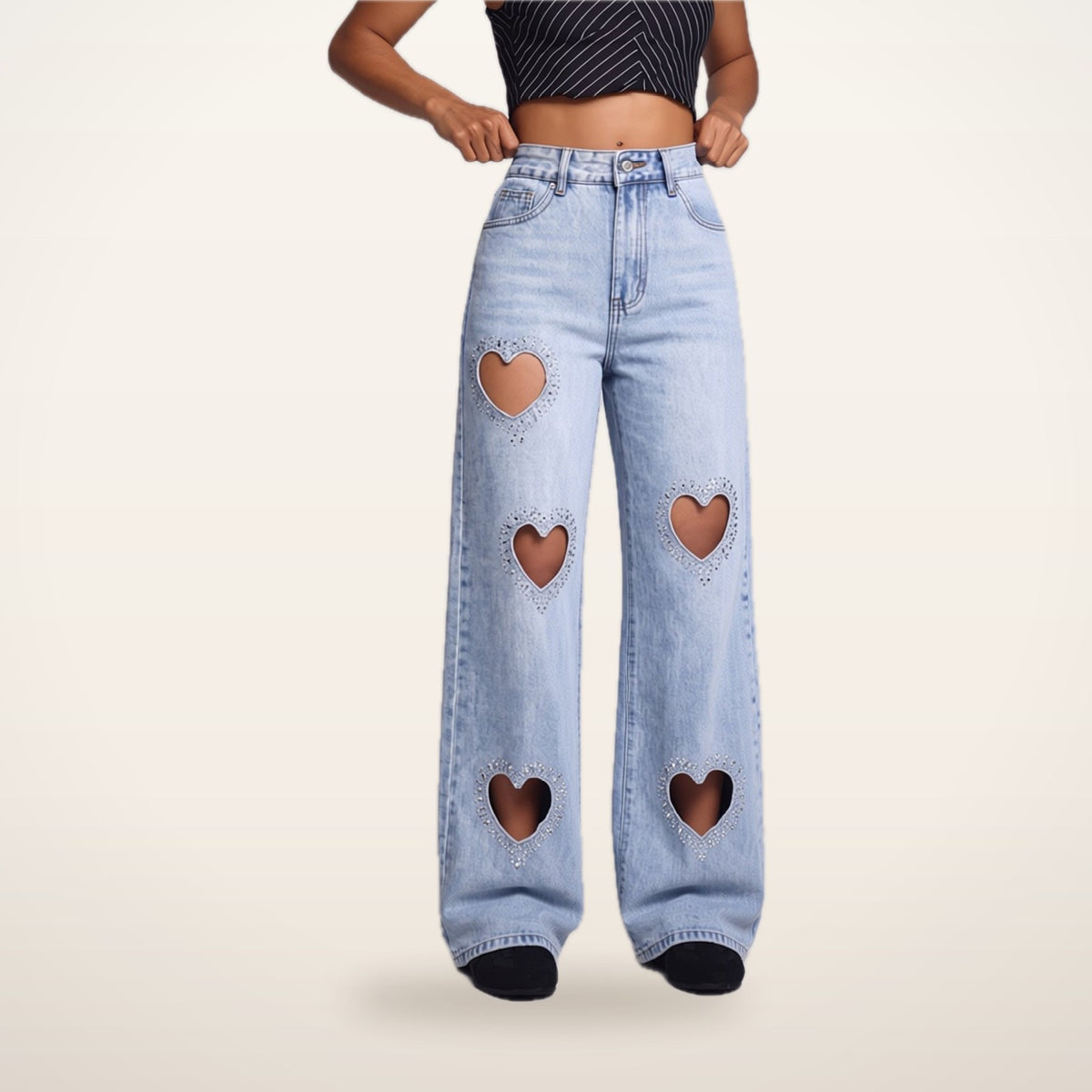 Starla Rhinestone Heart Wide-Leg Jeans | Velvetella