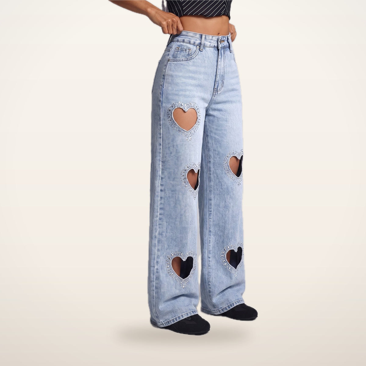 Starla Rhinestone Heart Wide-Leg Jeans | Velvetella