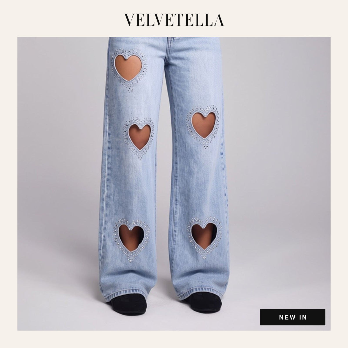 Starla Rhinestone Heart Wide-Leg Jeans | Velvetella