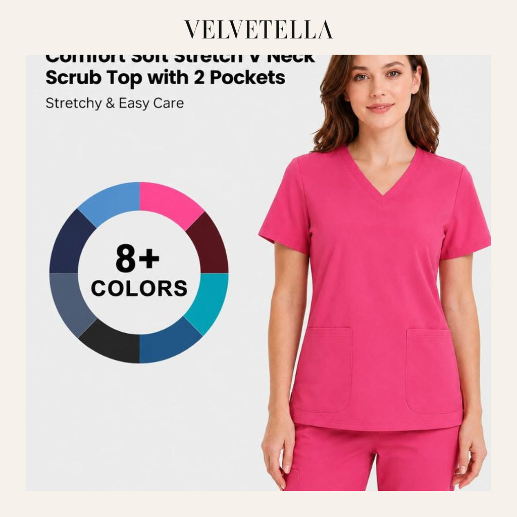 Stretch V-Neck 2-Pocket Uniform Costume Top | Velvetella