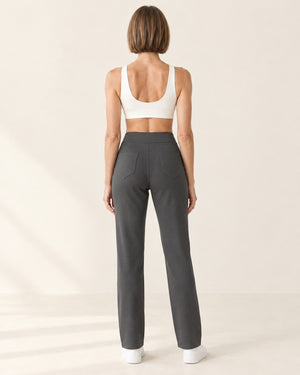 Studio Button Straight-Leg Pant in Charcoal Grey – back | Velvetella