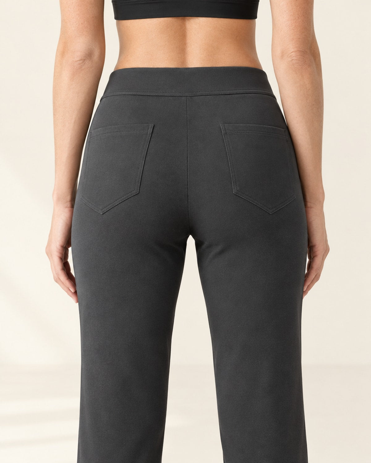 Studio Button Straight-Leg Pant in Charcoal Grey – feature | Velvetella