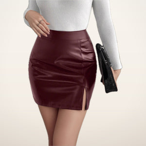 Studio Faux Leather Slit Skort | Velvetella