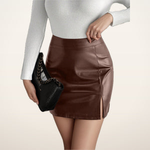 Studio Faux Leather Slit Skort | Velvetella