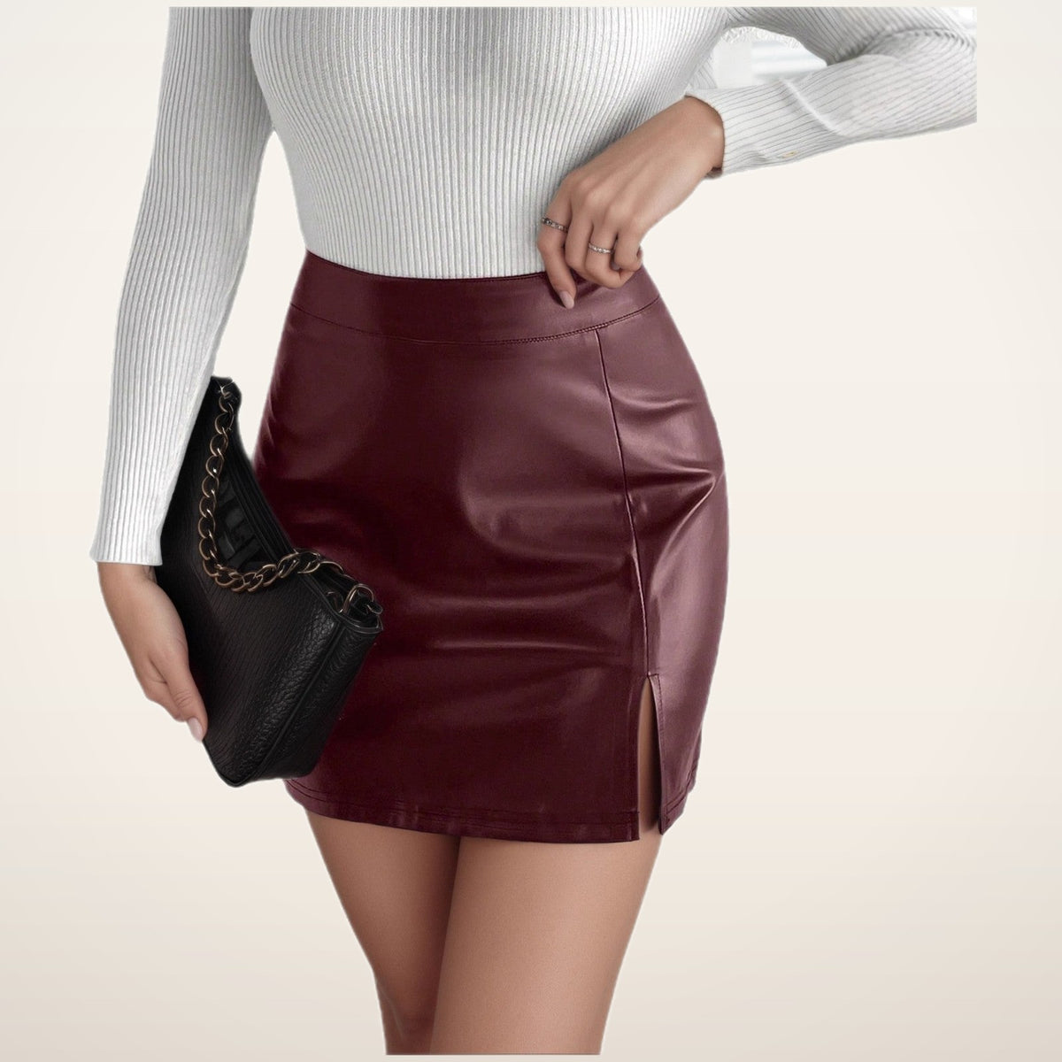 Studio Faux Leather Slit Skort | Velvetella