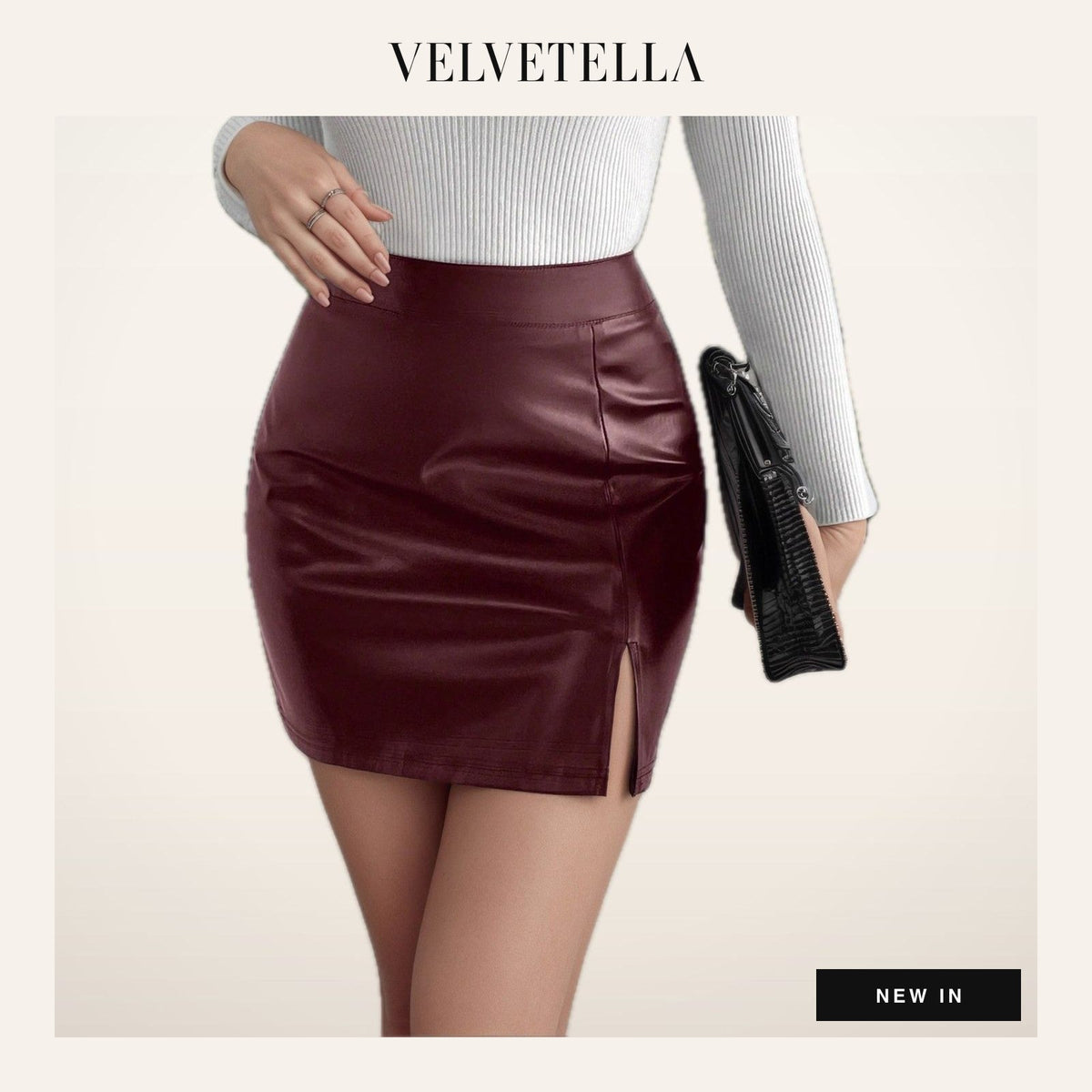 Studio Faux Leather Slit Skort | Velvetella