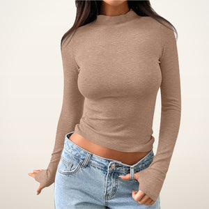 Studio Half-Zip Collar Long Sleeve | Velvetella
