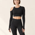 Studio One-Shoulder Cutout Long Sleeve in Black – front | Velvetella