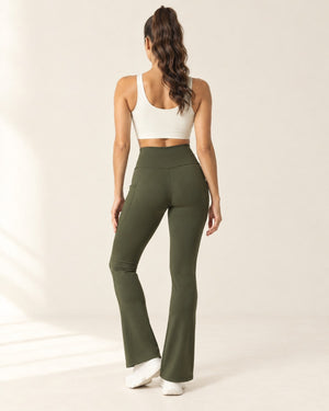 Studio Pocket Bootcut Pant in Military Green – back | Velvetella