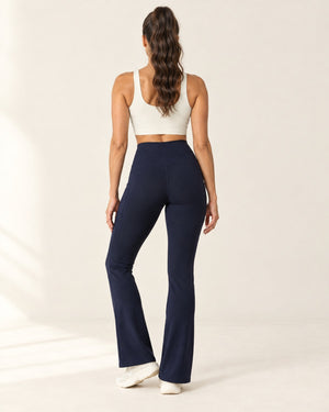 Studio Pocket Bootcut Pant in Navy Blue – back | Velvetella