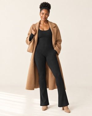 Studio Rib Flare Jumpsuit in Black – full look | Velvetella