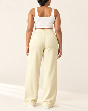 Studio Waffle Wide-Leg Pant in Beige – back | Velvetella