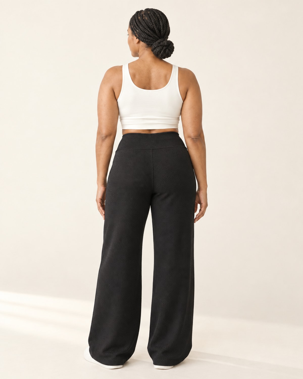 Studio Waffle Wide-Leg Pant in Black – back | Velvetella