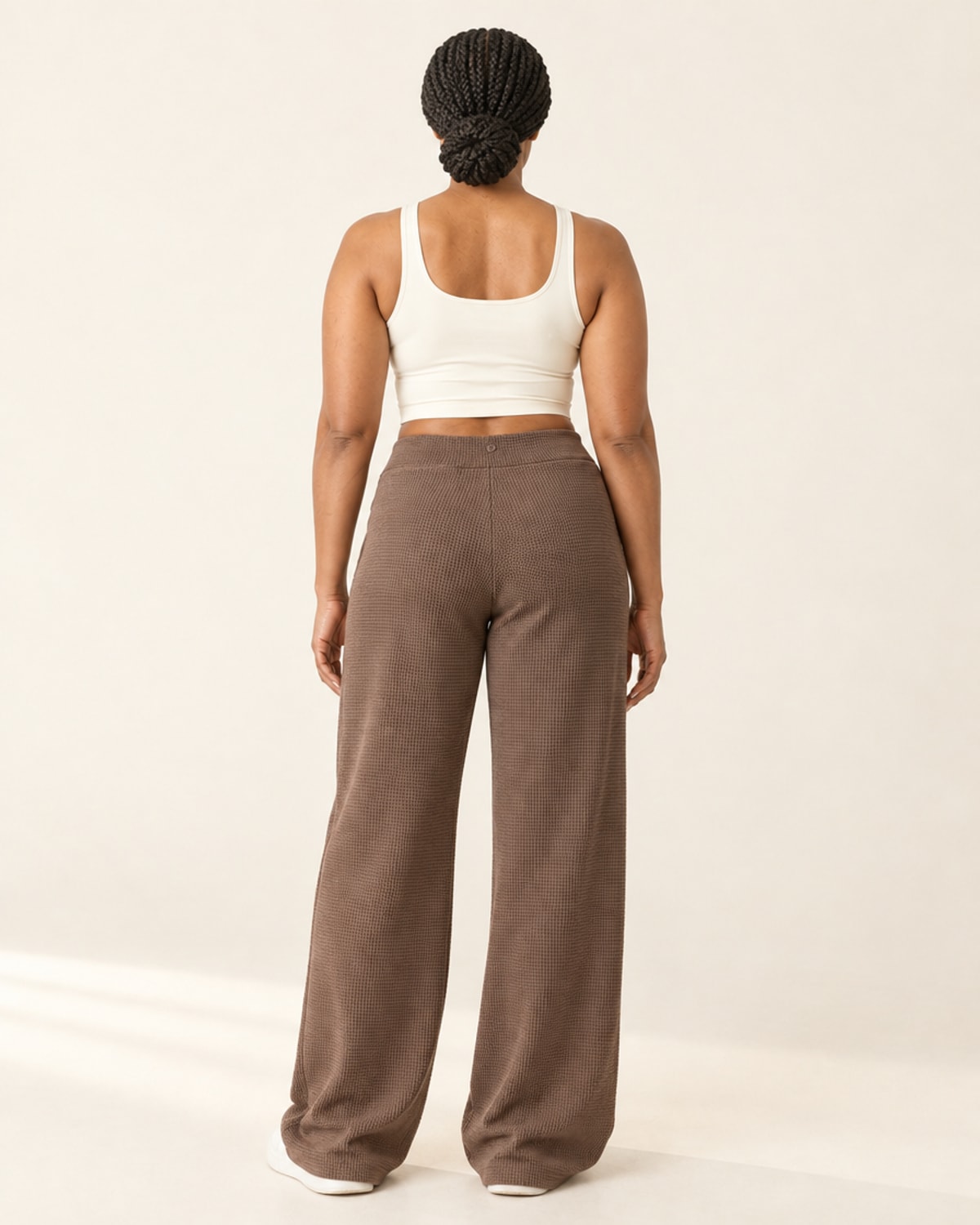 Studio Waffle Wide-Leg Pant in Brown – back | Velvetella