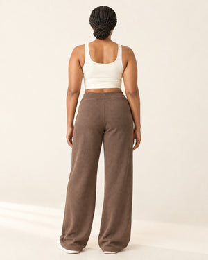 Studio Waffle Wide-Leg Pant in Brown – back | Velvetella
