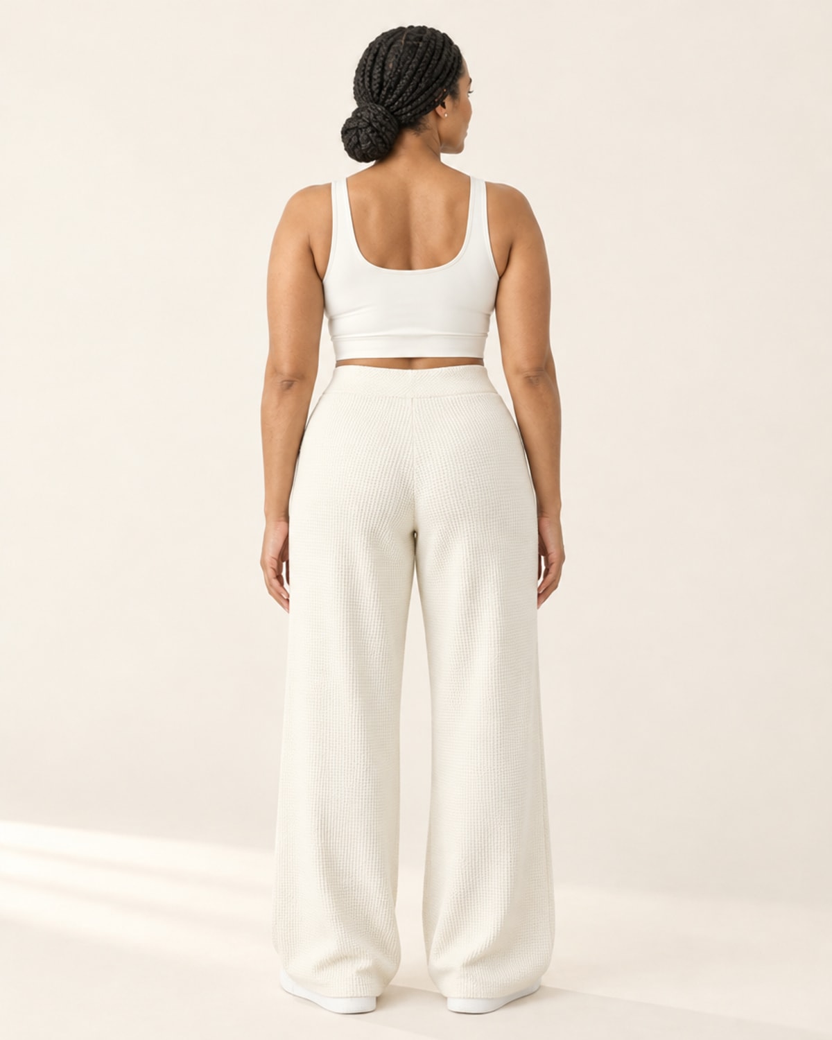 Studio Waffle Wide-Leg Pant in White – back | Velvetella