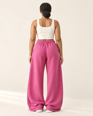 Studio Wide-Leg Sweatpant in Fuchsia – back | Velvetella