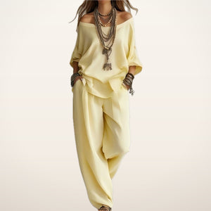 Bonnie Linen Top & Wide-Leg Pants Set | Velvetella