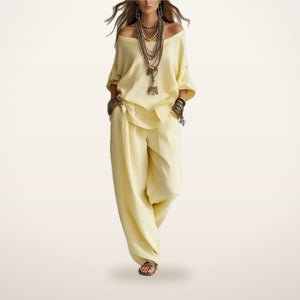 Bonnie Linen Top & Wide-Leg Pants Set | Velvetella