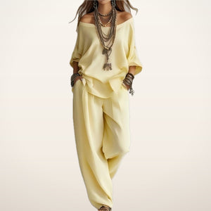 Bonnie Linen Top & Wide-Leg Pants Set | Velvetella