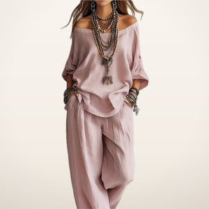 Bonnie Linen Top & Wide-Leg Pants Set | Velvetella
