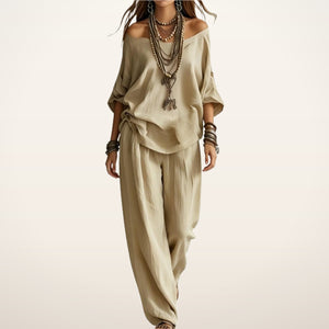 Bonnie Linen Top & Wide-Leg Pants Set | Velvetella
