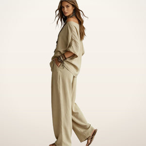 Bonnie Linen Top & Wide-Leg Pants Set | Velvetella