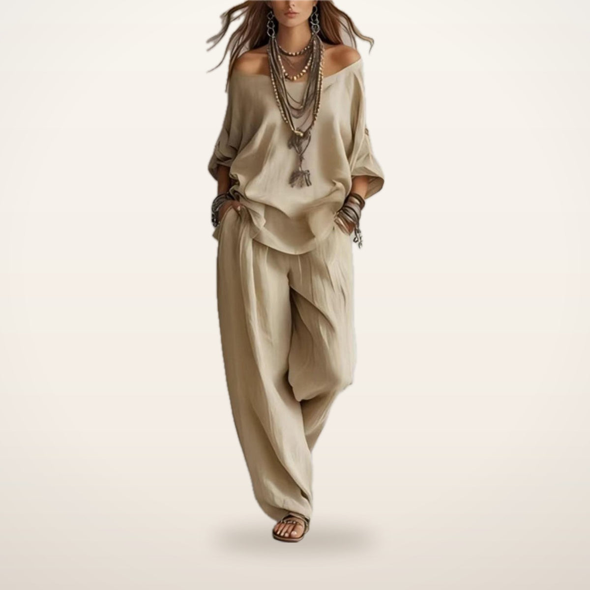 Bonnie Linen Top & Wide-Leg Pants Set | Velvetella
