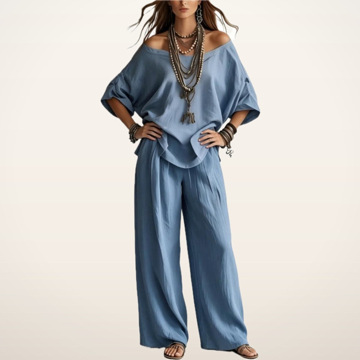 Bonnie Linen Top & Wide-Leg Pants Set | Velvetella