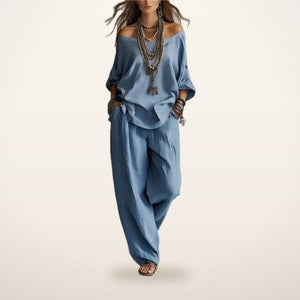 Bonnie Linen Top & Wide-Leg Pants Set | Velvetella