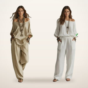 Bonnie Linen Top & Wide-Leg Pants Set | Velvetella