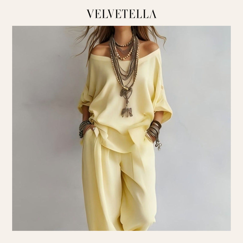 Summer Linen Set Relaxed Fit Top & Wide-Leg Pants Effortless Casual Wear | Velvetella