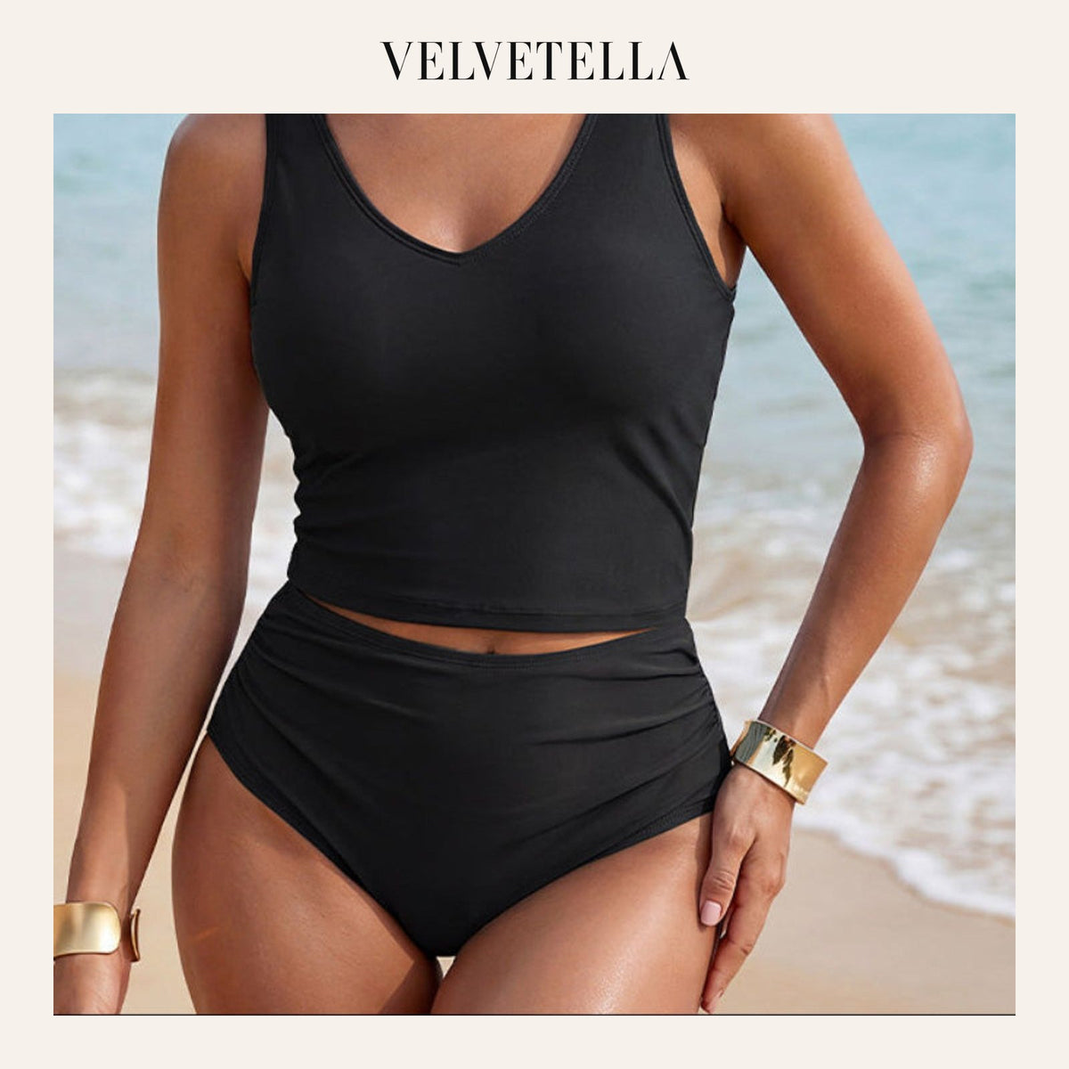 Tummy Control Cutout Back Tankini Set | Velvetella