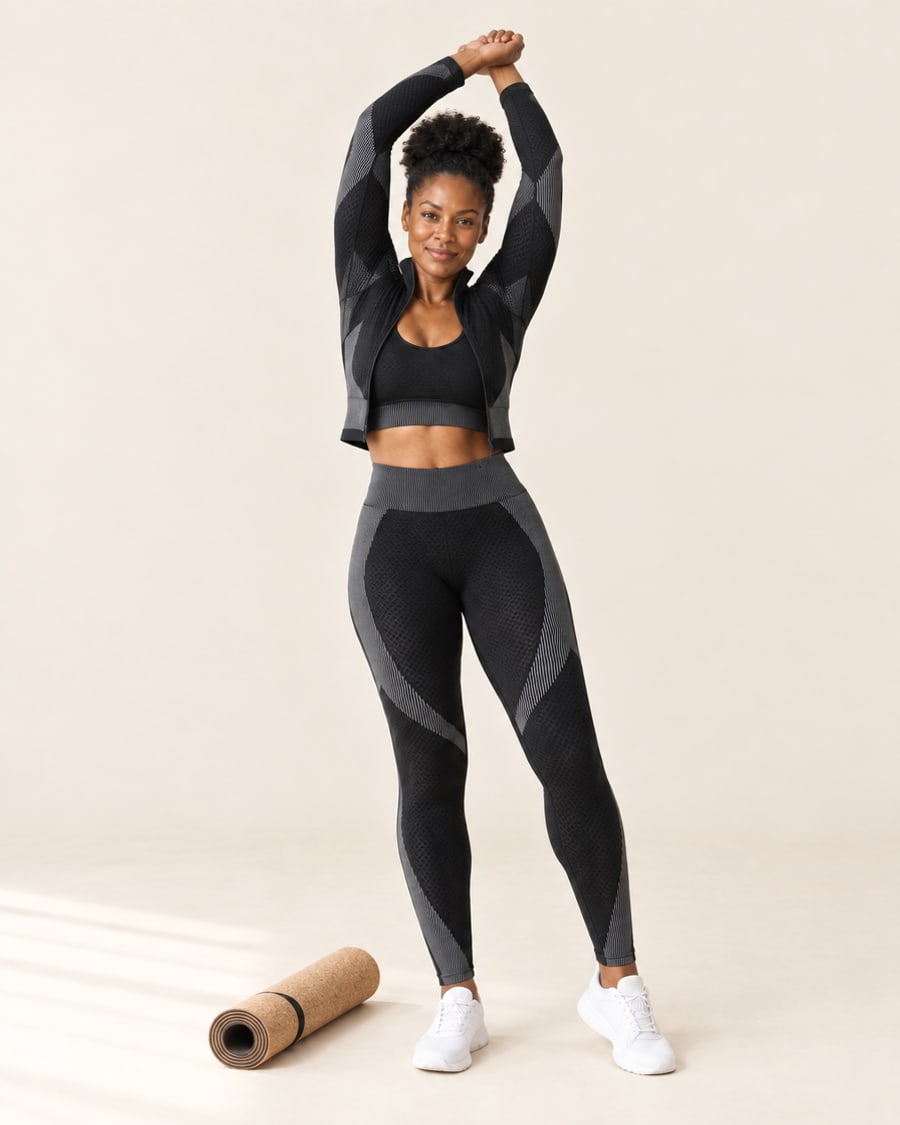 Woman in a seamless three-piece workout set