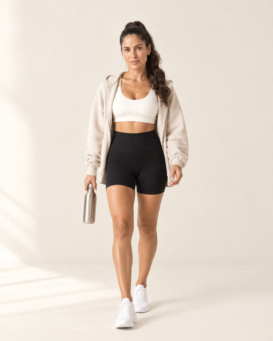 Woman in black seamless biker shorts
