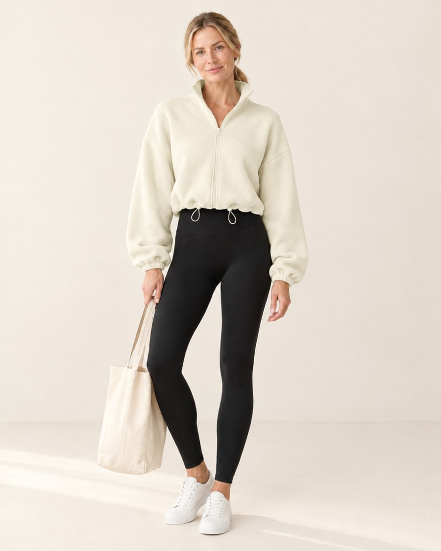CloudSoft cropped polar fleece zip jacket in ivory