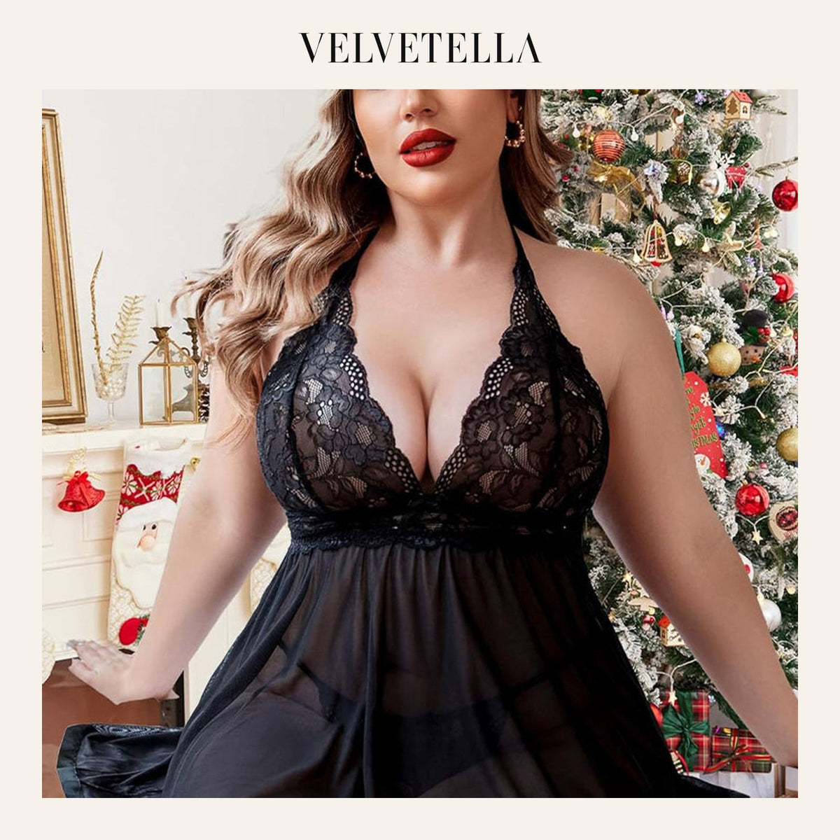 Women’s Plus Size Lace Babydoll – Mesh Chemise Sleepwear | Velvetella