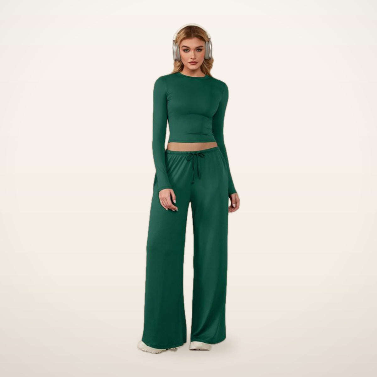 Jade Crop Top & Wide-Leg Pants Active Set | Velvetella