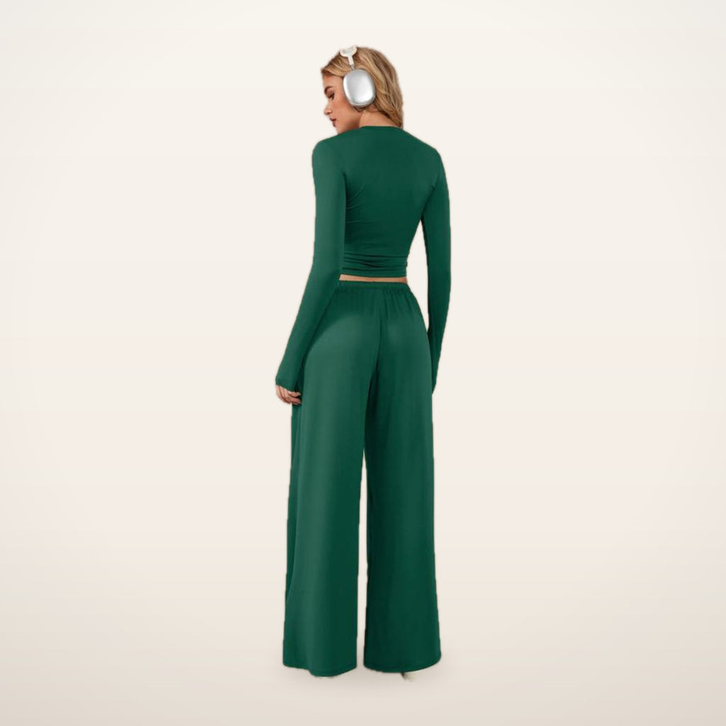 Jade Crop Top & Wide-Leg Pants Active Set | Velvetella