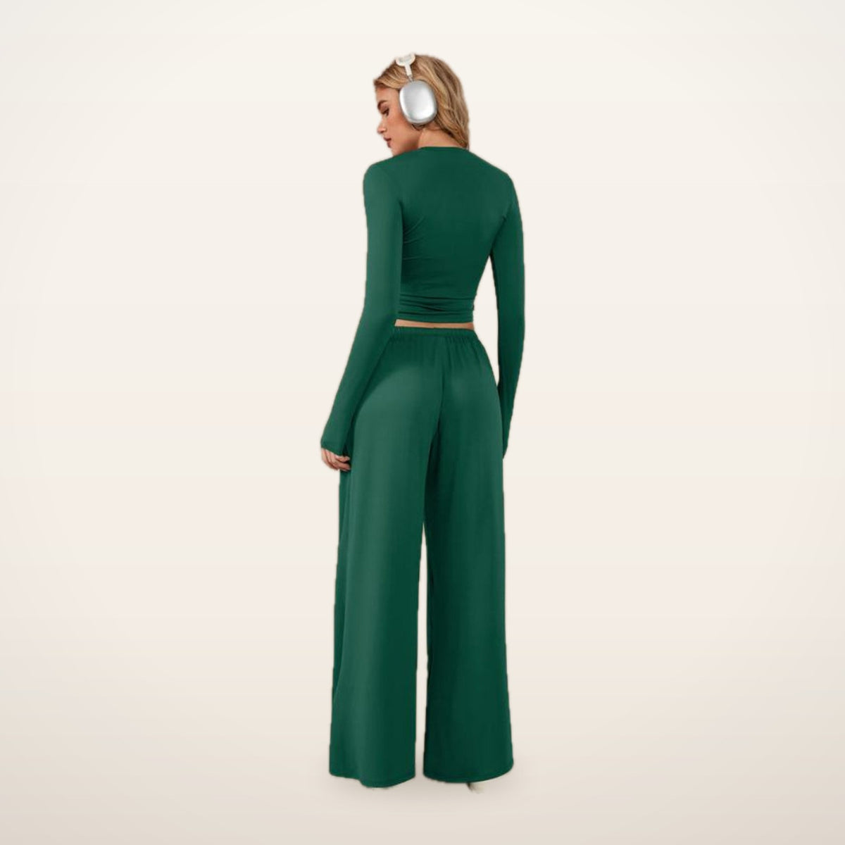 Jade Crop Top & Wide-Leg Pants Active Set | Velvetella