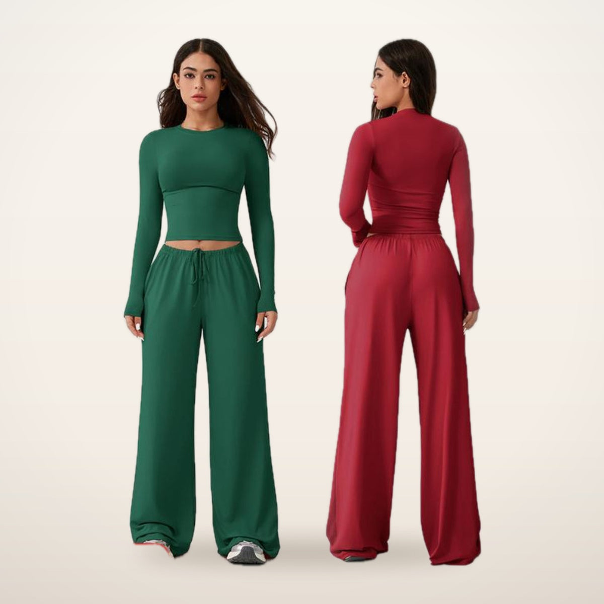 Jade Crop Top & Wide-Leg Pants Active Set | Velvetella