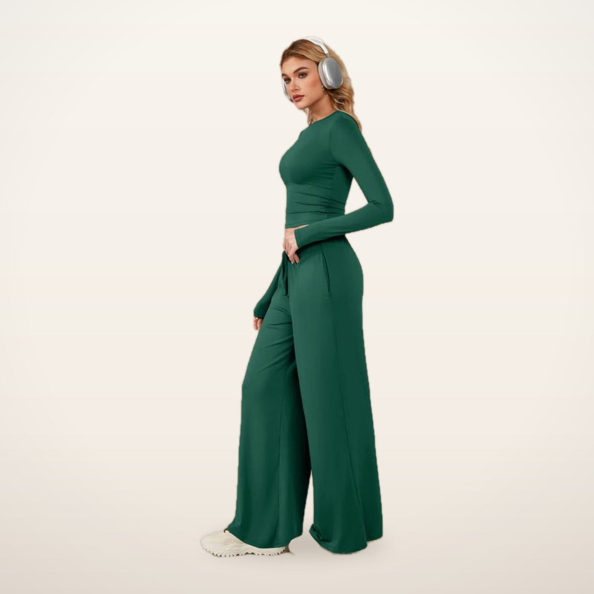 Jade Crop Top & Wide-Leg Pants Active Set | Velvetella