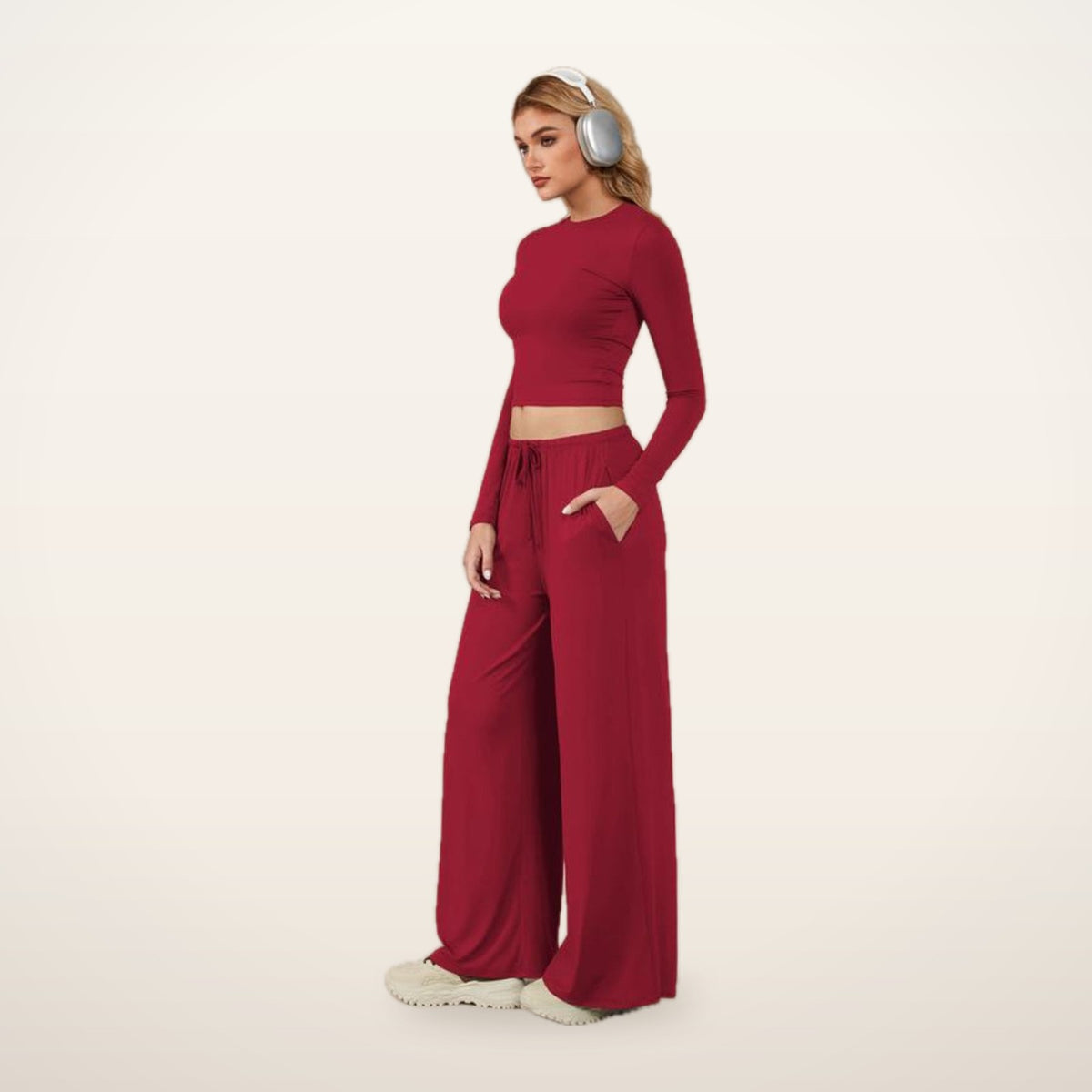 Jade Crop Top & Wide-Leg Pants Active Set | Velvetella