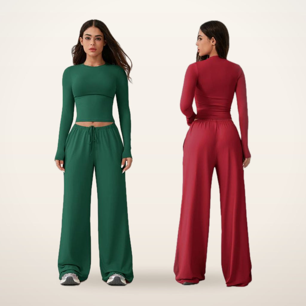 Jade Crop Top & Wide-Leg Pants Active Set | Velvetella