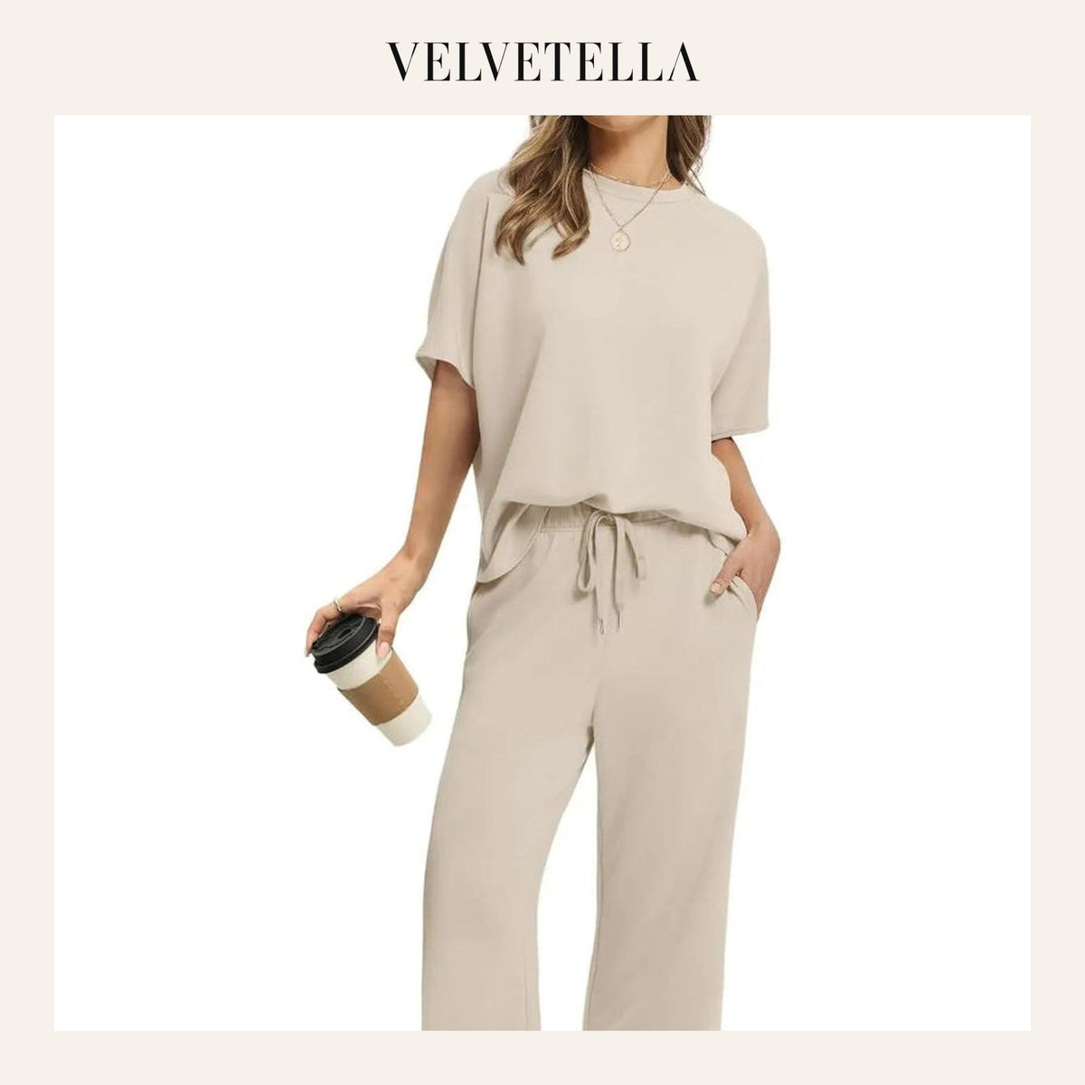 Women’s 2-Piece Set – Oversized Tee & Wide-Leg Pants, Casual Summer Wear | Velvetella